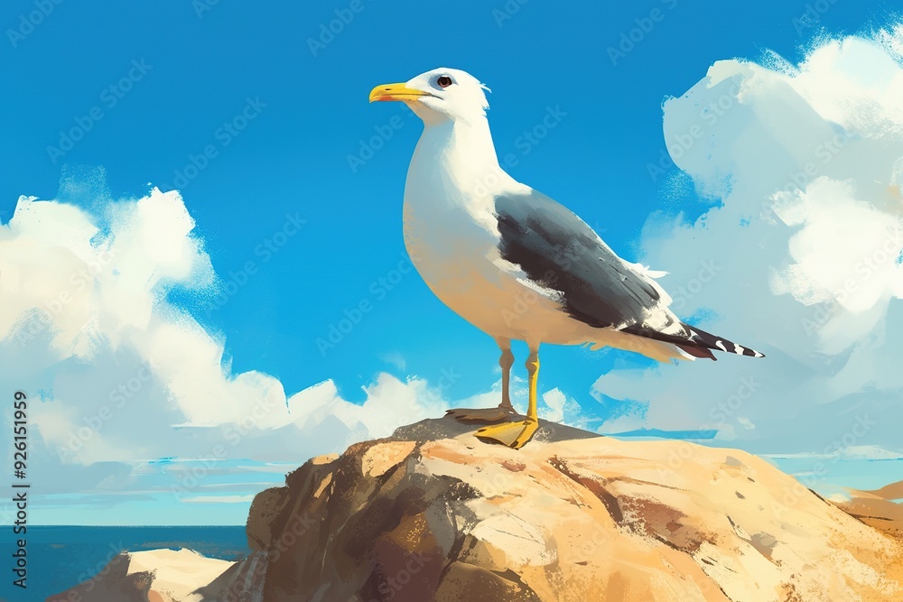 Seagull with the sea in the background Seagull with the sea in the background