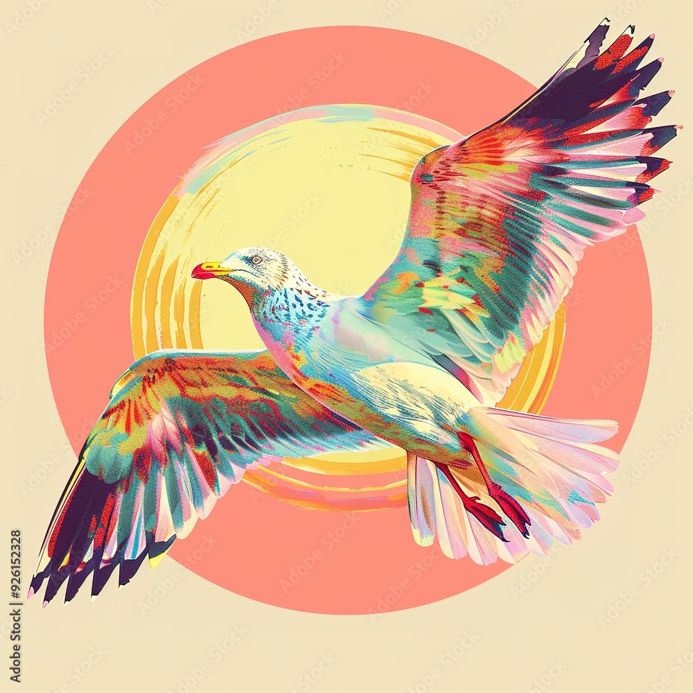 Obraz premium Lovely illustration of a seagull with a colorful background