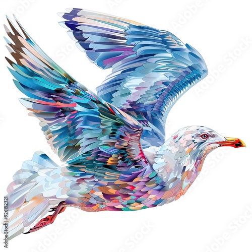 Beautiful illustration of a seagull with a white background isolated kawaii