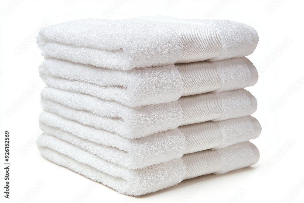A neatly stacked set of white towels, isolated on a white background, showcasing their soft, plush texture and clean appearance, ideal for bathroom or spa use, selected focus
A neatly stacked set of white towels, isolated on a white background, showcasing their soft, plush texture and clean appearance, ideal for bathroom or spa use, selected focus
