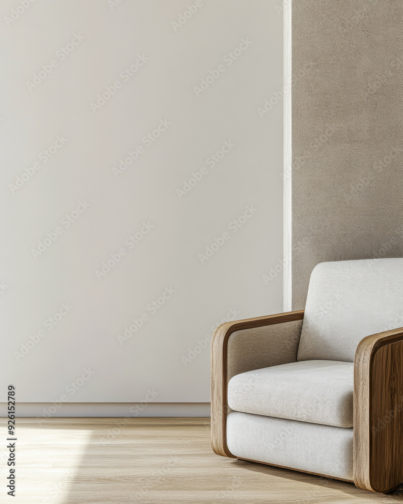Japandi interior design composition with minimal furniture in beige colors. Residential Real Estate image for ads, commercials and advertising.