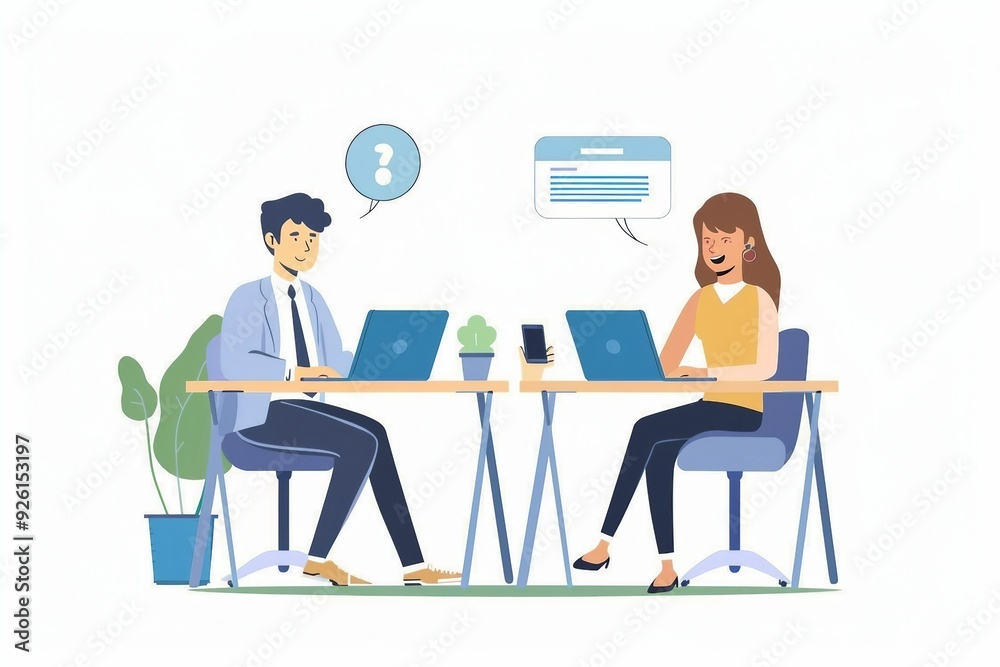 a man and woman sitting at a table with laptops a man and woman sitting at a table with laptops
