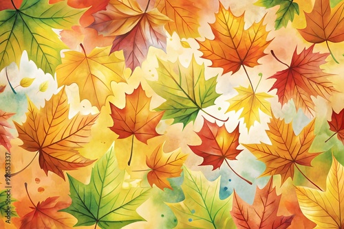 Autumnal background with falling maple leaves 