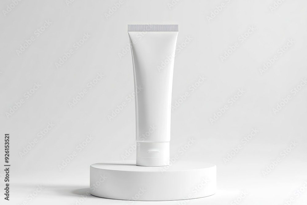 White tube mockup on pedestal on white isolated background. Concept of beauty products, face and body skin care. Image for your design with generative ai