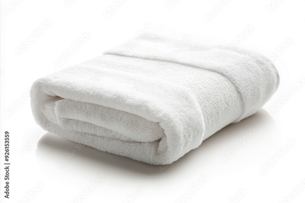 A white towel folded in thirds with soft, clean fabric, isolated on white, ideal for bath or spa use, displayed on a white background, selected focus
A white towel folded in thirds with soft, clean fabric, isolated on white, ideal for bath or spa use, displayed on a white background, selected focus