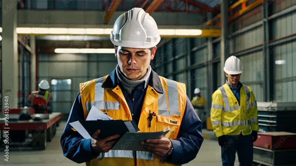 Engineers Collaborating on Blueprint in Industrial Setting Engineers Collaborating on Blueprint in Industrial Setting