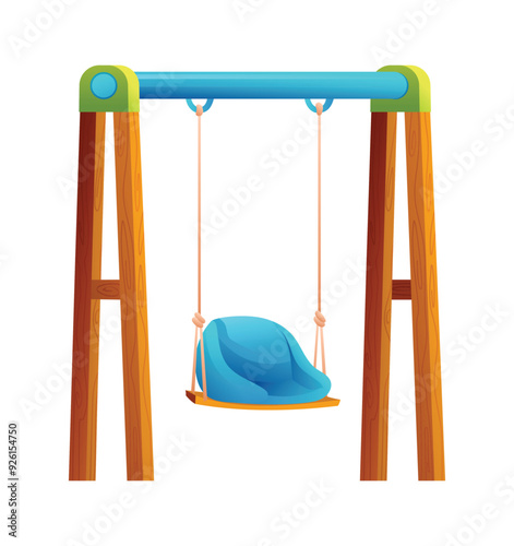 Wooden swing with seat for toddlers. Vector cartoon illustration