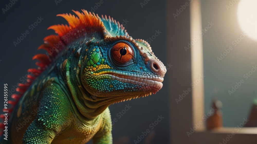 Obraz premium Chameleon banner. Bright digital illustrated postcard, poster.portrait of a iguana