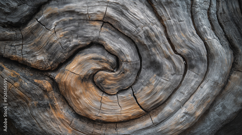 Wood grain texture with a spiral pattern in dark and light tones captured in natural light Wood grain texture with a spiral pattern in dark and light tones captured in natural light