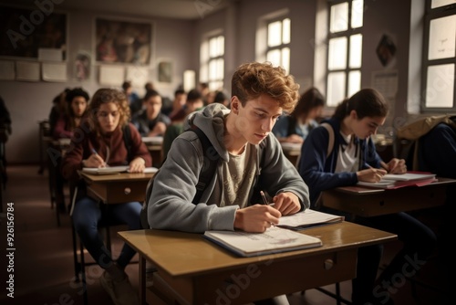 Students sitting school female.