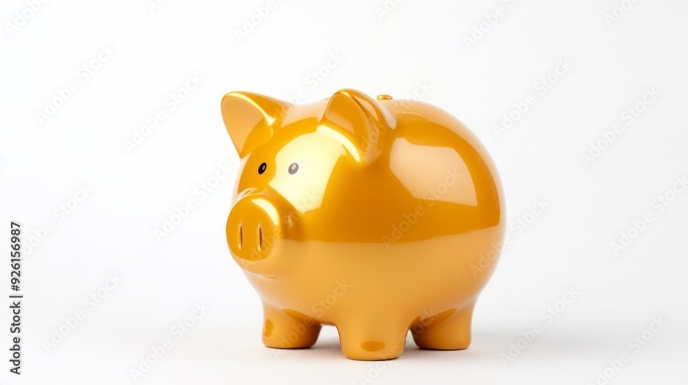 Golden Yellow Piggy Bank on a white background. Neural network ai generated art Golden Yellow Piggy Bank on a white background. Neural network ai generated art