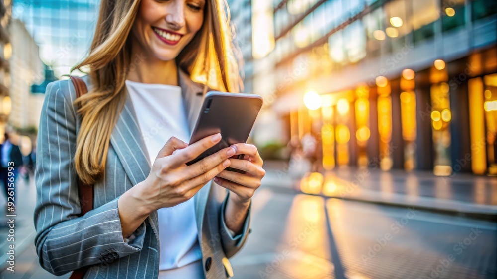Vertical shot of a millennial female hand holding a modern smartphone, fingers tapping on the touch screen display with a blurred background. Vertical shot of a millennial female hand holding a modern smartphone, fingers tapping on the touch screen display with a blurred background.
