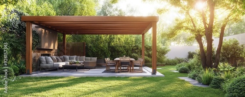 Family constructing a pergola or outdoor seating area in the backyard, illustrating the enhancement of outdoor living spaces