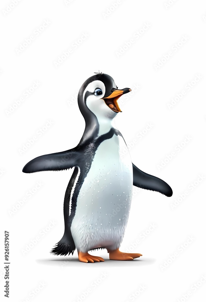 Obraz premium Illustration of a penguin dancing isolated on a white background. Generate AI