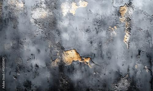 Close-up of a Cracked and Worn Grey and Gold Wall