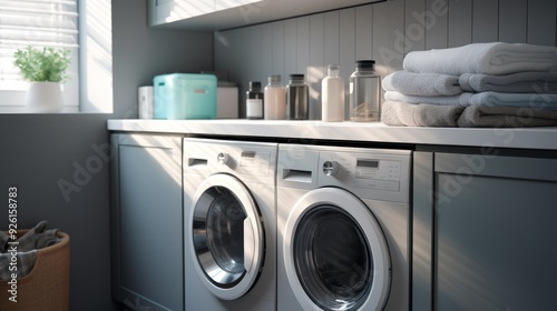 Wallpaper Mural Interior of stylish kitchen with modern washing machines. Neural network ai generated art Torontodigital.ca