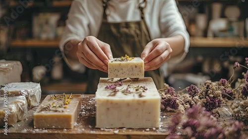 Individual making homemade soap with natural ingredients, highlighting the blend of creativity and self-care in crafting