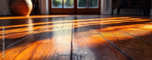 Individual sanding and refinishing wooden floors, showcasing the restoration and enhancement of natural materials in home improvement photo