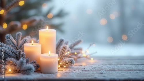Beautiful winter candles with copy space