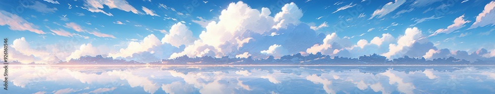 Naklejka premium Enchanted Anime-Style Snowscape: A Whimsical Sky and Winter Wonderland in Abstract Art for Gaming and Storybook Illustrations in 4K.