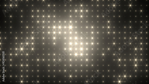 Abstract glowing yellow gold disco wall with light bulbs abstract background