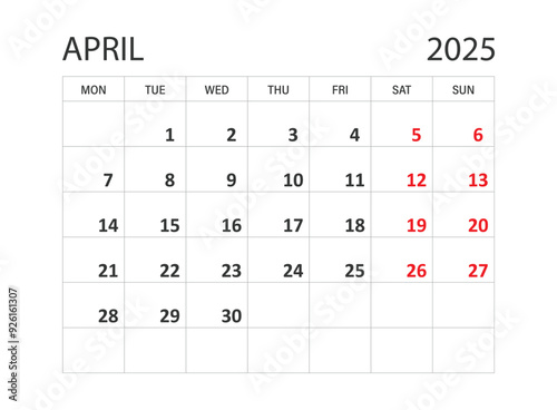 Calendar april 2025 icon in flat style. Planner vector illustration on isolated background. Calender sign business concept.