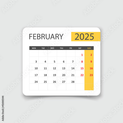 Calendar february 2025 icon in flat style. Planner vector illustration on isolated background. Calender sign business concept.