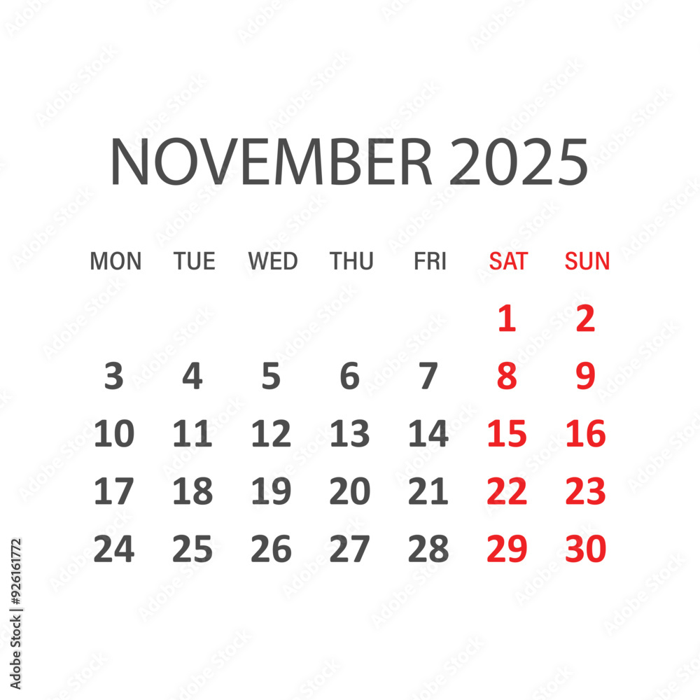 Calendar november 2025 icon in flat style. Planner vector illustration on isolated background. Calender sign business concept. Calendar november 2025 icon in flat style. Planner vector illustration on isolated background. Calender sign business concept.