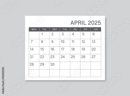 Calendar april 2025 icon in flat style. Planner vector illustration on isolated background. Calender sign business concept.