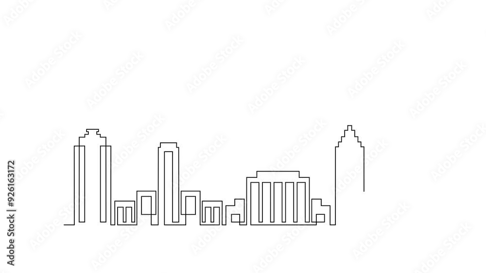Animated self of Houston skyline video design illustration. Modern city in USA in simple linear style video design concept. Big city in USA. Iconic architectural skyline building design video.