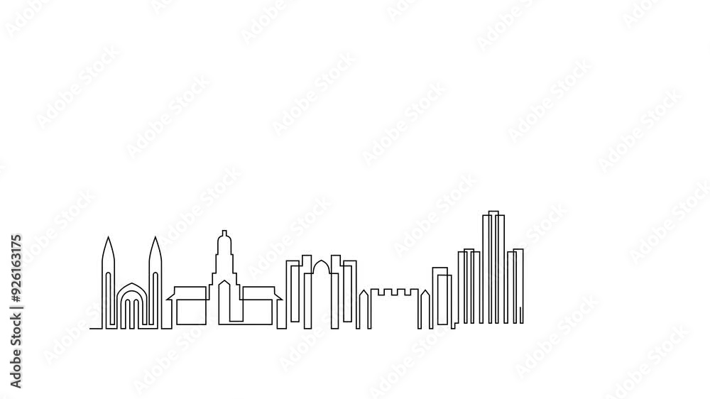 Animated self drawing of Detroit skyline video design illustration. Modern city in USA in simple linear style video design concept. Big city in USA. Iconic architectural skyline building design. Animated self drawing of Detroit skyline video design illustration. Modern city in USA in simple linear style video design concept. Big city in USA. Iconic architectural skyline building design.