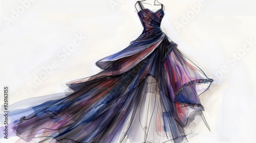 Elegant Watercolor Illustration of a Fashionable Gown