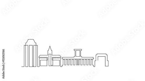 Animated self drawing of Columbus skyline vector illustration. Modern city in USA in simple linear style vector design concept. Big city in USA. Iconic architectural skyline building design.