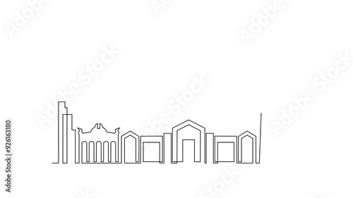Animated self drawing of Chicago skyline video design illustration. Modern city in USA in simple linear style video design concept. Big city in USA. Iconic architectural skyline building design.