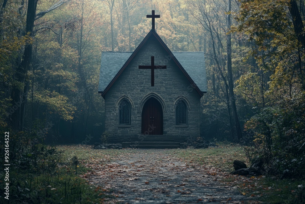 Obraz premium Little church with cristian cross , ai