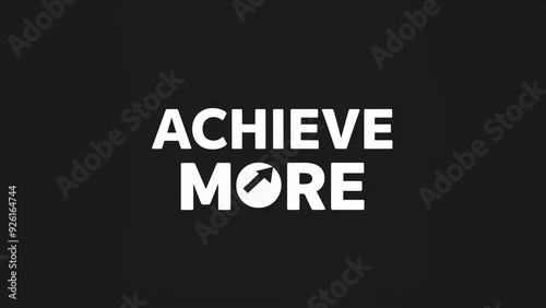 A minimalist motivational design featuring the phrase "Achieve More" in bold white text on a black background, with a mountain icon inside the letter "O."