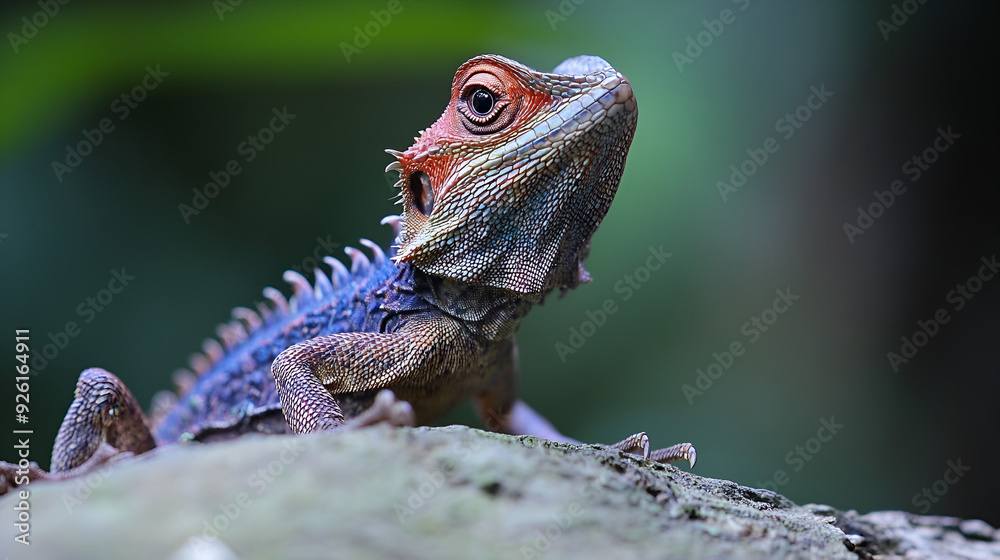 The Borneo angle head lizard or Borneo forest dragon Green crested lizard at night on branch in Datum Valley Borneo Camouflaged Creatures , Generative AI The Borneo angle head lizard or Borneo forest dragon Green crested lizard at night on branch in Datum Valley Borneo Camouflaged Creatures , Generative AI