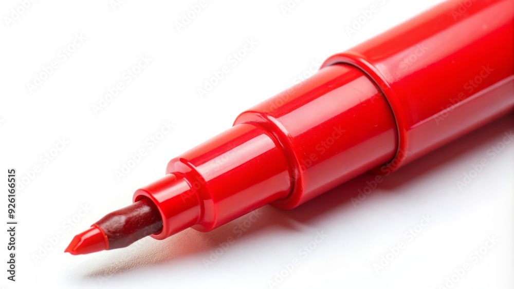 Vibrant red marker pen tip stands out against a clean white background, ready to create bold lines and vibrant marks on any surface. Vibrant red marker pen tip stands out against a clean white background, ready to create bold lines and vibrant marks on any surface.