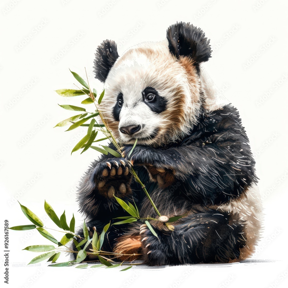 Naklejka premium Cute Panda Eating Bamboo.