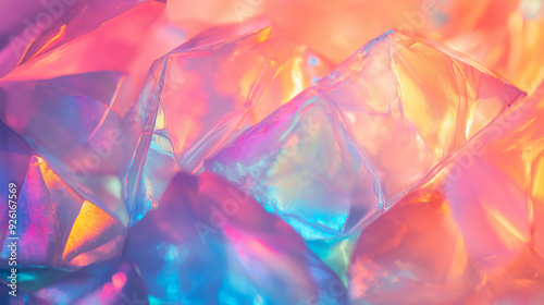 Colorful translucent crystals glimmering under soft lighting