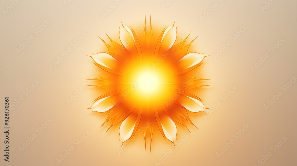 Minimalist sun illustration. A vibrant, stylized sun design with a bright yellow center and orange rays. The rays are adorned with soft, petal-like shapes, creating a warm and inviting atmosphere. Minimalist sun illustration. A vibrant, stylized sun design with a bright yellow center and orange rays. The rays are adorned with soft, petal-like shapes, creating a warm and inviting atmosphere.