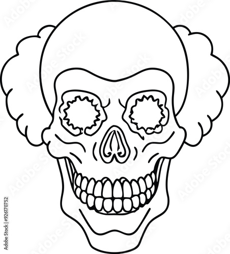 clown skull illustration black and white