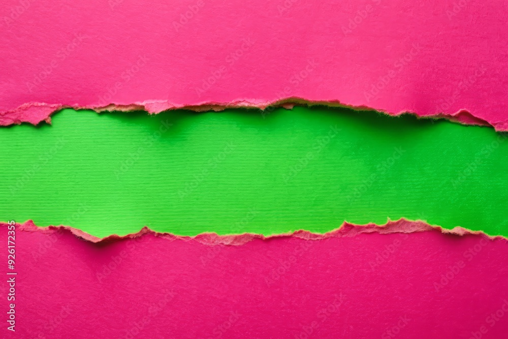 Vibrant pink background with a ripped and torn green paper fragment, providing ample copy space for text, evoking a sense of creativity and modernity.