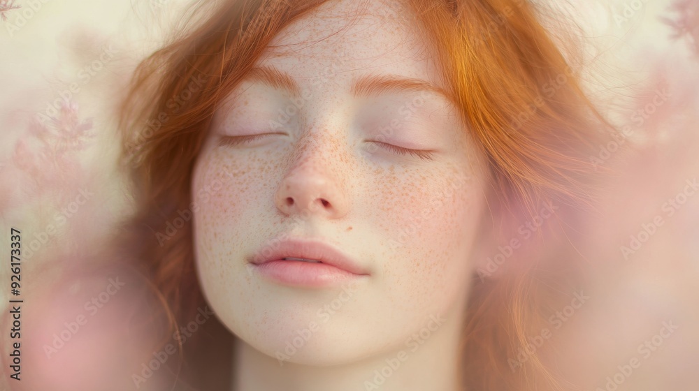Portrait of a Beautiful Redhead with Closed Eyes Portrait of a Beautiful Redhead with Closed Eyes
