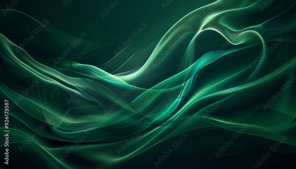 Abstract Wavy Dark Green Background with Smooth Curves and Elegant Flowing Design, Mysterious Visual Representation, Background with Copy Space Abstract Wavy Dark Green Background with Smooth Curves and Elegant Flowing Design, Mysterious Visual Representation, Background with Copy Space