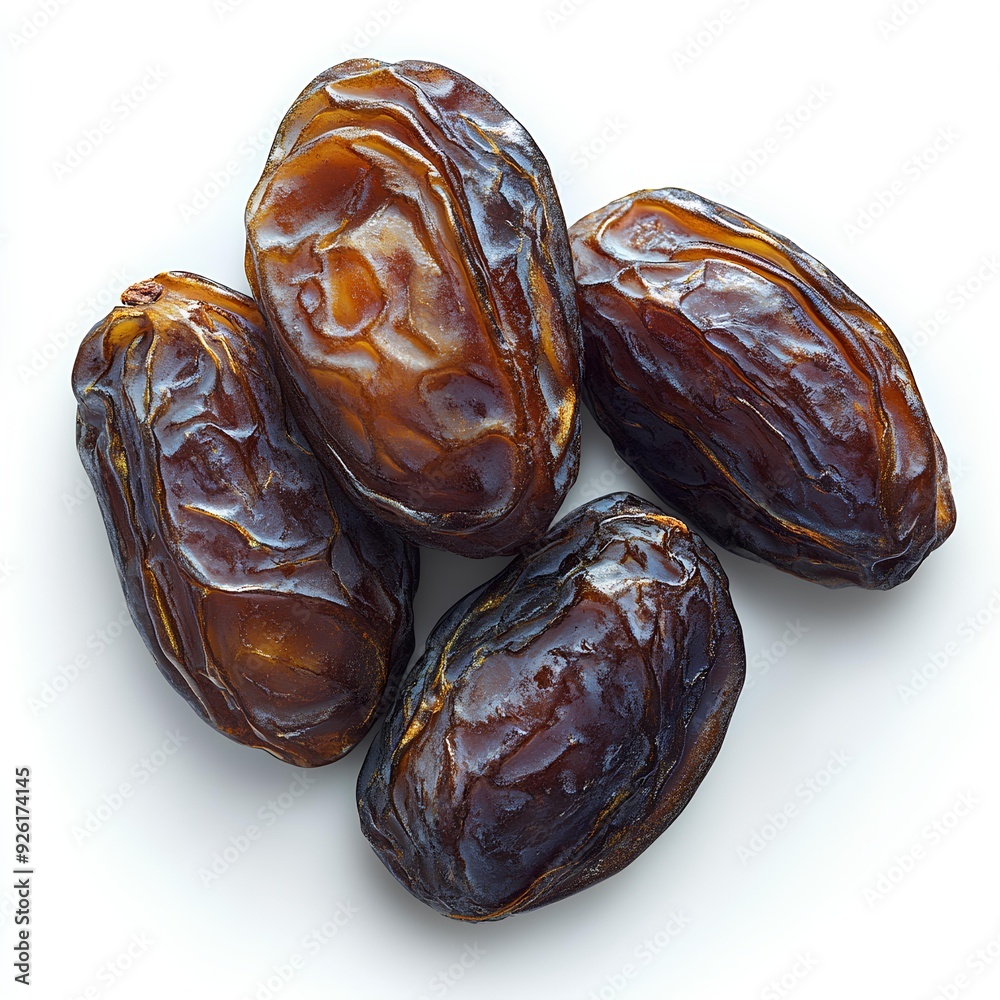 dates isolated on white background with shadow. date top view