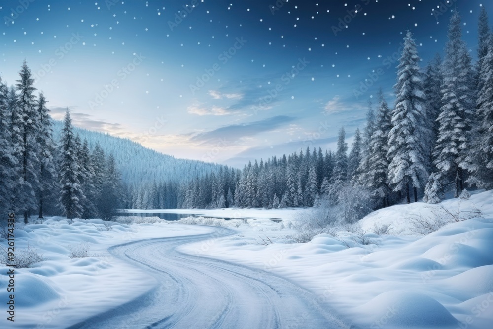 Fototapeta premium Landscape winter panoramic outdoors.