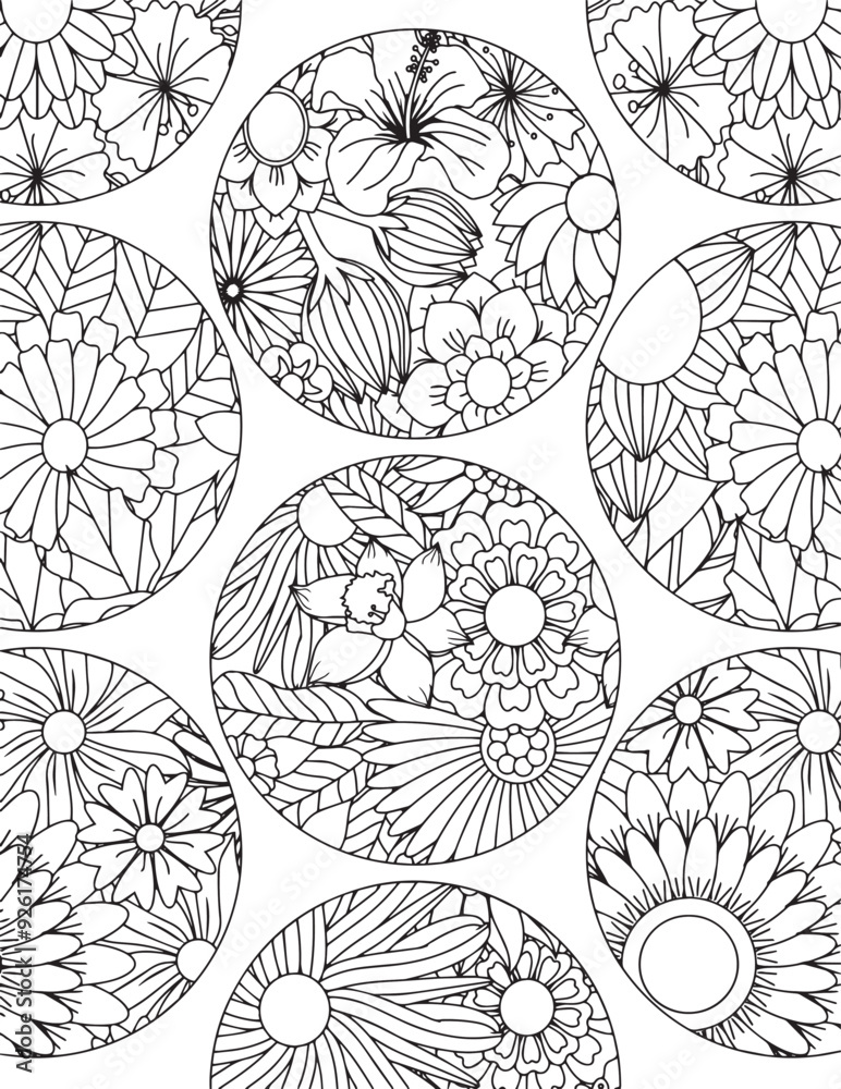 Fototapeta premium Mandala Adult Coloring Page Stress Free Relaxing Meditation Line Art