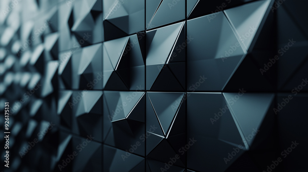 Textured black wall with angular geometric shapes in a modern design setting Textured black wall with angular geometric shapes in a modern design setting