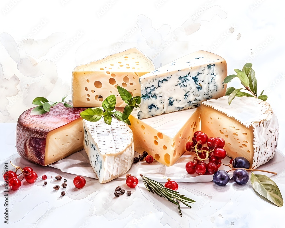Representation of Assorted Artisanal Cheese Varieties on Elegant Display Representation of Assorted Artisanal Cheese Varieties on Elegant Display